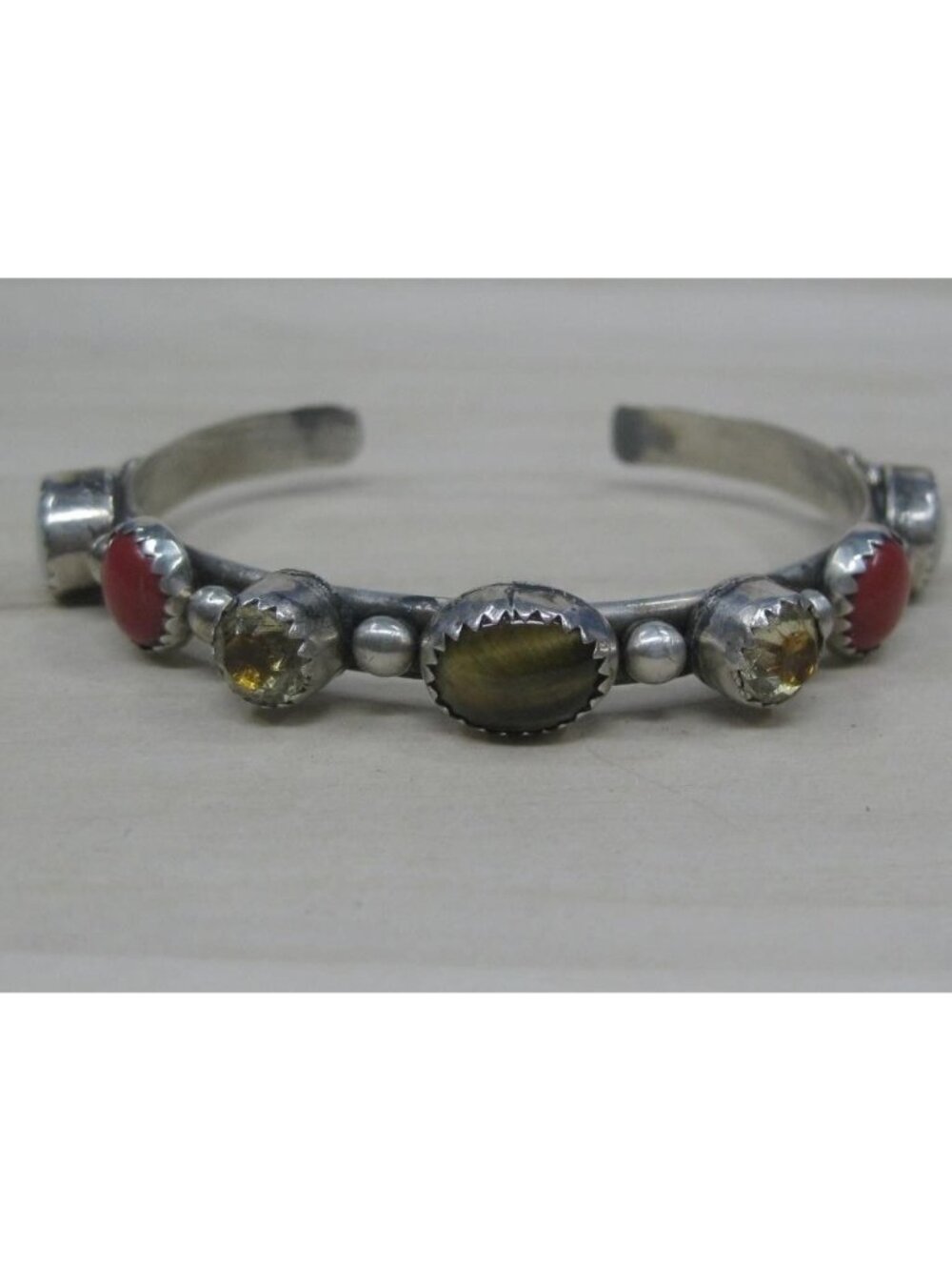Sterling Silver Southwestern Style Cuff Bracelet Multi Stone Sawtooth Bezel